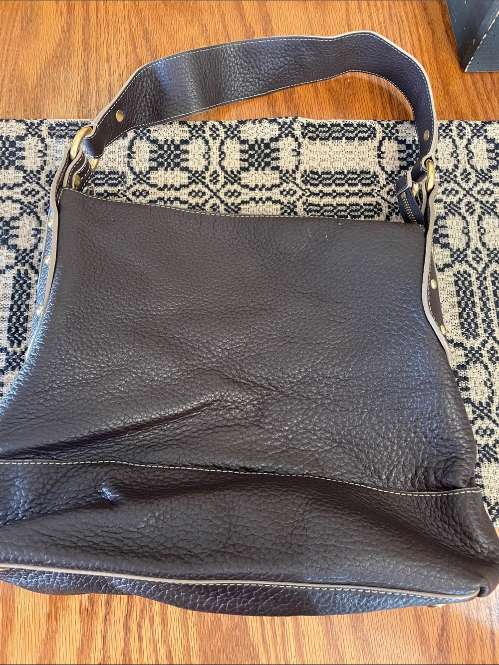 Maxx NY Classic Pebbled Leather Shoulder Bag in Dark Brown